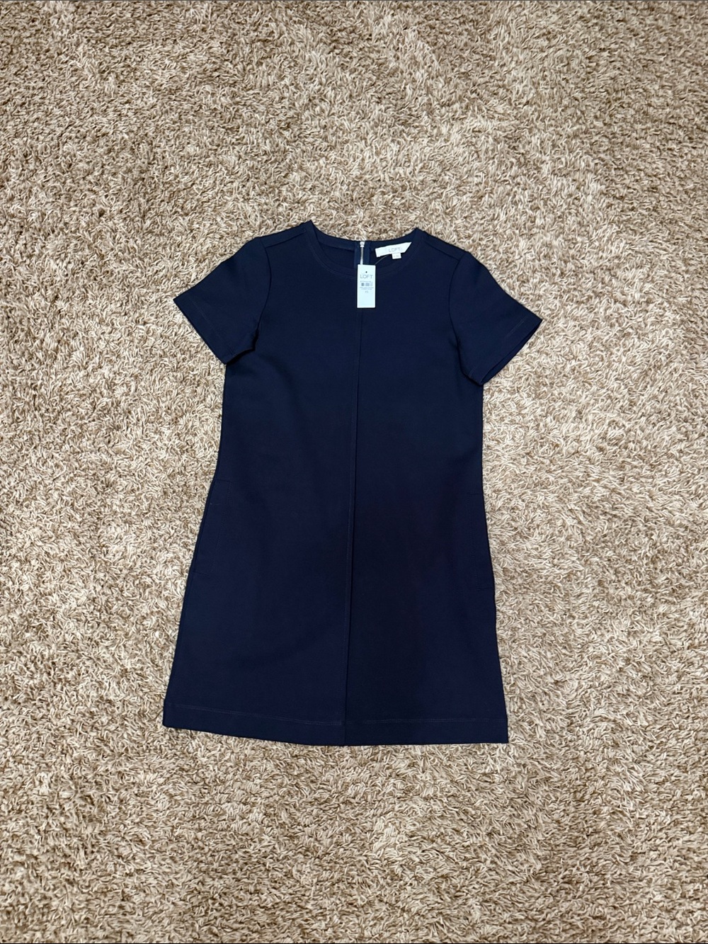 LOFT Navy Short-Sleeve Mini Shift Dress